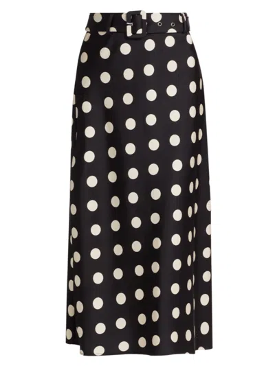 Stellae Dux Women's Polka Dot Belted Midi-skirt In Black Ivory