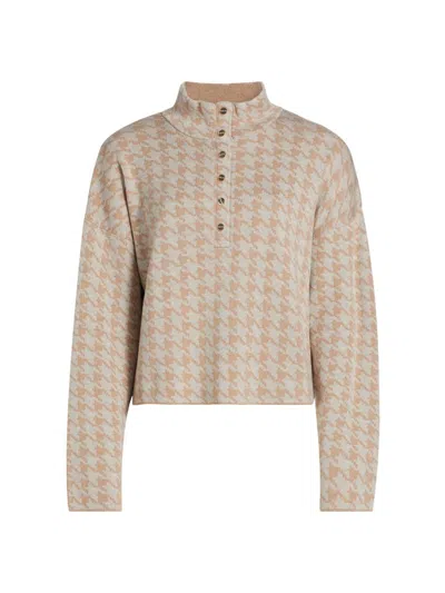 Stellae Dux Women's Snap Placket Funnel Neck Sweater In Brown