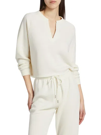 Stellae Dux Women's Split Neck Crop Sweatshirt In Blue