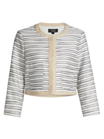 Stellae Dux Women's Striped Tweed Crop Jacket In Blue White