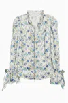 Stellah Floral Print Ruffle Blouse In Beige