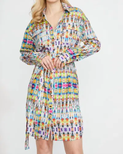 Stellah Button Down Shirt Dress In Shibori