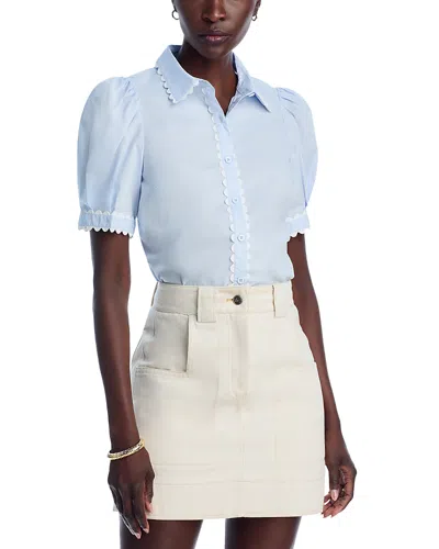 Stellah Button Front Cotton Top In Sky