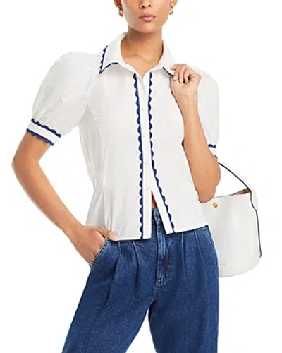 Stellah Button Front Cotton Top In White