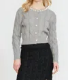 Stellah Cable Cardigan With Pearls In Silver In Silver