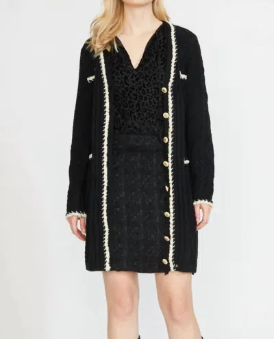 Stellah Cable Knit Long Cardigan In Black