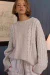 Stellah Cable Oversize Pullover Sweater In Cream In Neutral