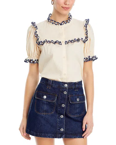 STELLAH COTTON EYELET TRIM BLOUSE 