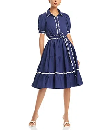 Stellah Cotton Rickrack Trim Shirt Dress In Navy