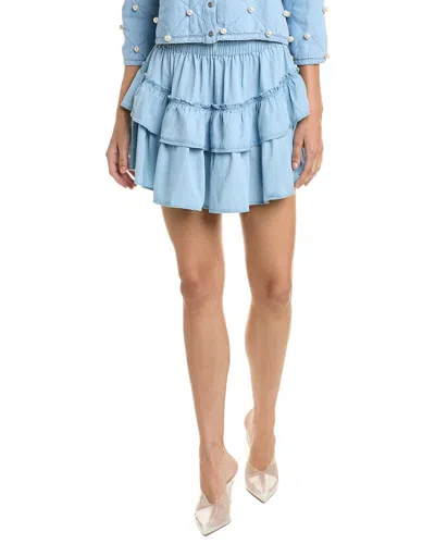 Stellah Denim Ruffle Mini Skirt In Blue
