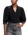 Stellah Textured Velvet Long-sleeve Top In Black