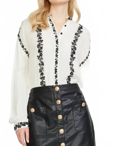 Stellah Embroidered Edge Stand Collar Blouse In Cream In Multi