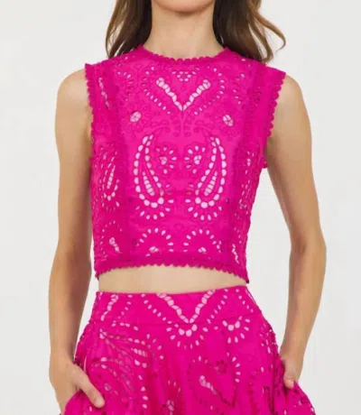 Stellah Eyelet Jewel Neck Top In Fuchsia In Pink