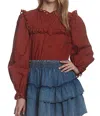 Stellah Eyelet Ruffle Trim Button Down Top In Spice In Red