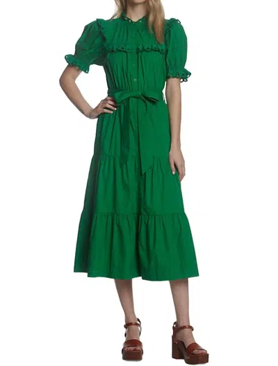 Stellah Eyelet Trim Midi Dress In Kelly Green