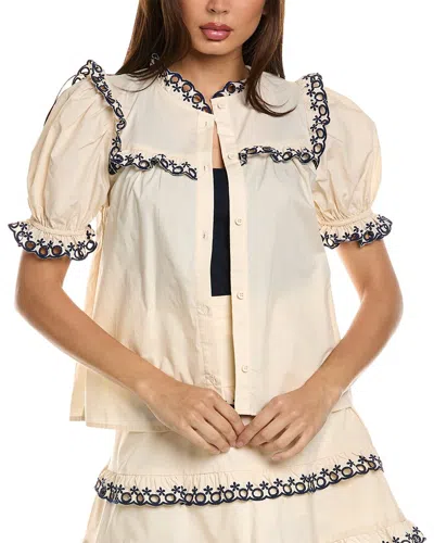 Stellah Eyelet Trim Top In Beige