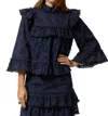 Stellah Eyelet Trimmed Bell-sleeve Blouse In Black