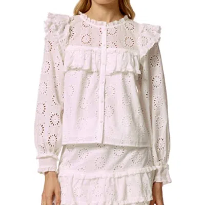 Stellah Eyelet Trimmed Button Down Top In White