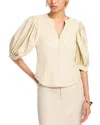 Stellah Faux Leather Balloon Sleeve Top In Cream