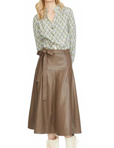 Stellah Faux Leather Midi Skirt In Coffee In Brown
