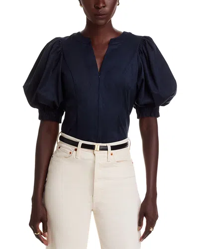Stellah Faux Suede Top In Blue