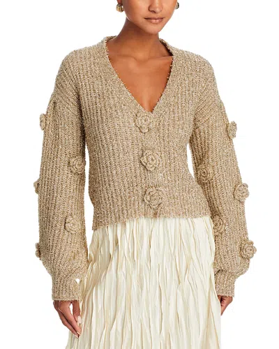 Stellah Floral Applique Cardigan In Gold