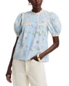 Stellah Lace Trim Eyelet Blouse In Sky