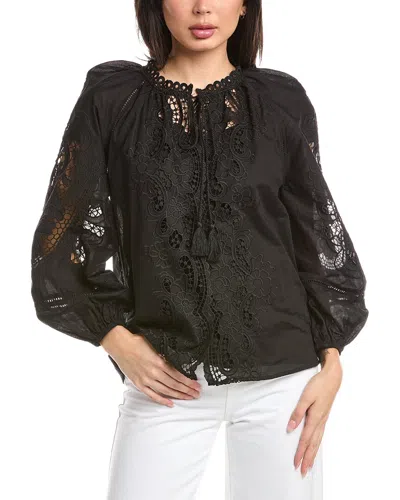 Stellah Lisa Eyelet Trimmed Blouse In Black