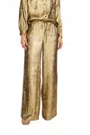 Stellah Metallic Drawstring Wide Leg Pant In Gold In Multi