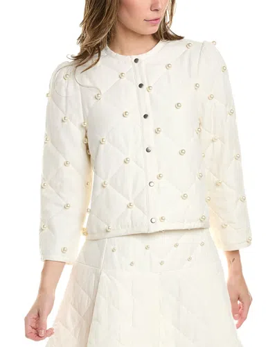 Stellah Pearl Embellished Quilted Jacket In White