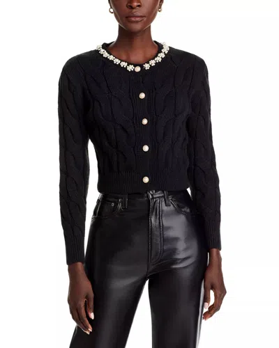 Stellah Pearl Trim Cable Knit Top In Black Sweater With Pearls In Multi