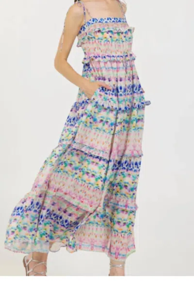 Stellah Printed Tie Shoulder Sundress In Watercolor In Blue