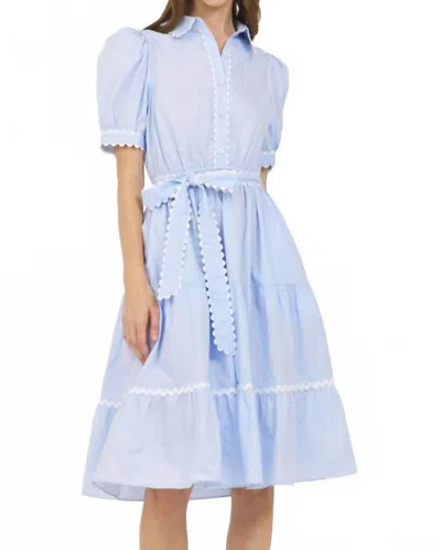 Stellah Ricrac Trim Shirt Dress In Blue And White