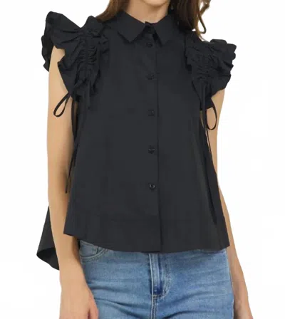 Stellah Ruffle Shoulder Button Shirt In Black