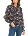 Stellah Floral Tie Neck Ruffle Sleeve Blouse In Black