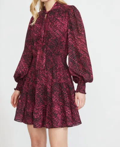 Stellah Smocked Waist Tiered Mini Dress In Raspberry In Multi