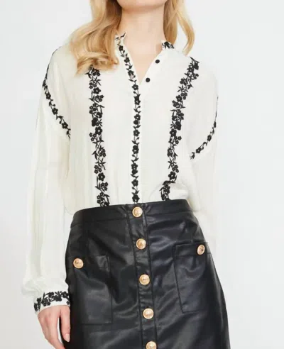 Stellah Stand Collar Button Down Blouse In Cream In White