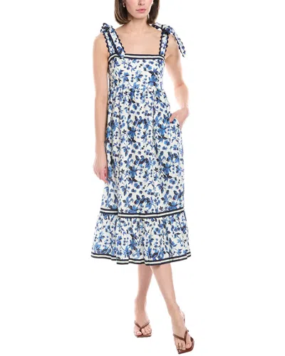 Stellah Tie Shoulder Linen Midi Dress In Blue