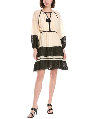 Stellah Tiered Swiss Dot Mini Dress In Neutral