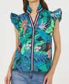Stellah Tropical Print Sleeveless Ruffle Printed Top In Multi