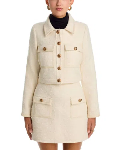 Stellah Tweed Jacket With Leather Trim In Cream In Neutral
