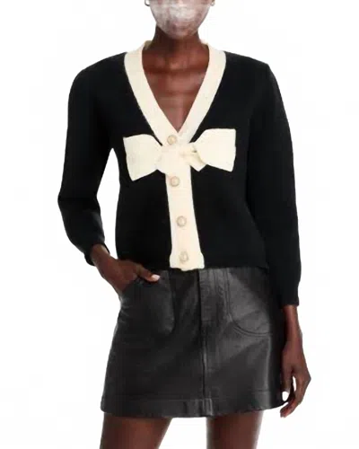 Stellah Women's Bow Contrast Cardigan In Black With White Bow And Trim
