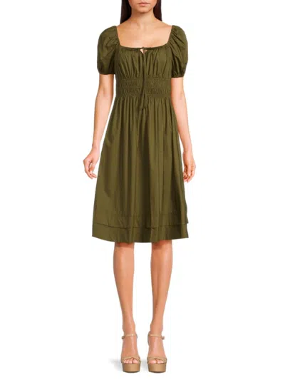 Stellah Women's Cotton Knee Length A Line Dress In Olive