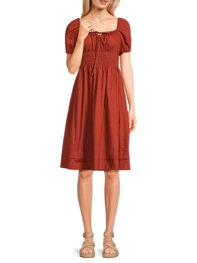 Stellah Women's Cotton Knee Length A Line Dress In Rust