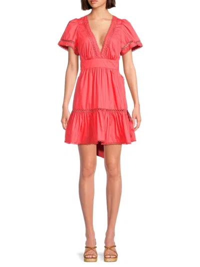Stellah Women's Eyelet Mini A Line Dress In Coral | ModeSens