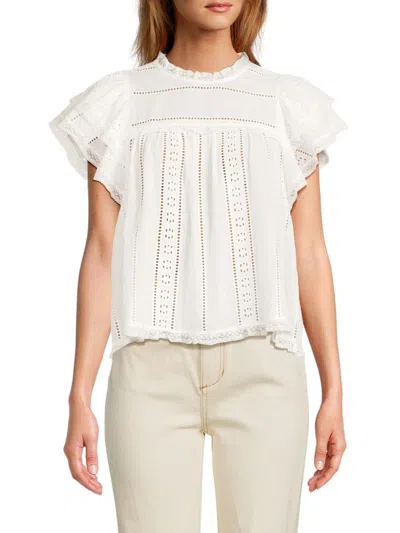 Stellah Cotton Voile Ruffled Top In White