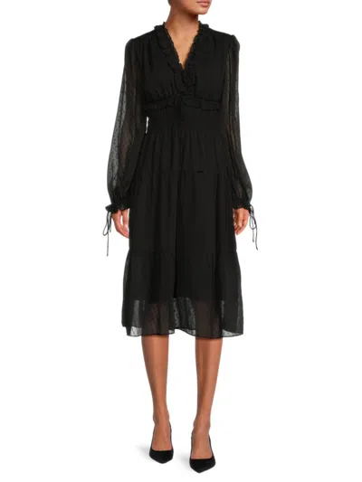 Stellah Women's Swiss Dot Chiffon Midi Dress In Black