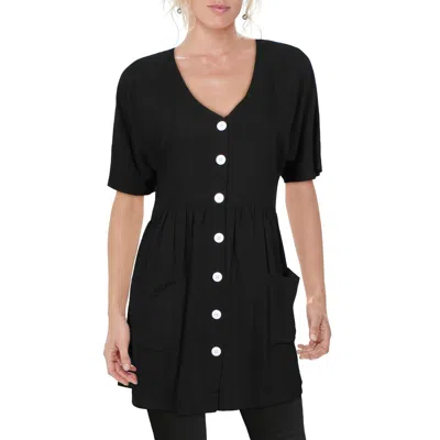 Stellah Womens V-neck Short Mini Dress In Black