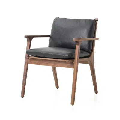Stellar Works Rén Dining Armchair By Space Copenhagen In Bellagio 2 Charcoal 4520 Leataher,natural Walnut