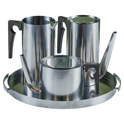 Pre-owned Stelton Arne Jacobsen Four Piece Stainless Steel Danish Coffee/tea Set For  In Gray